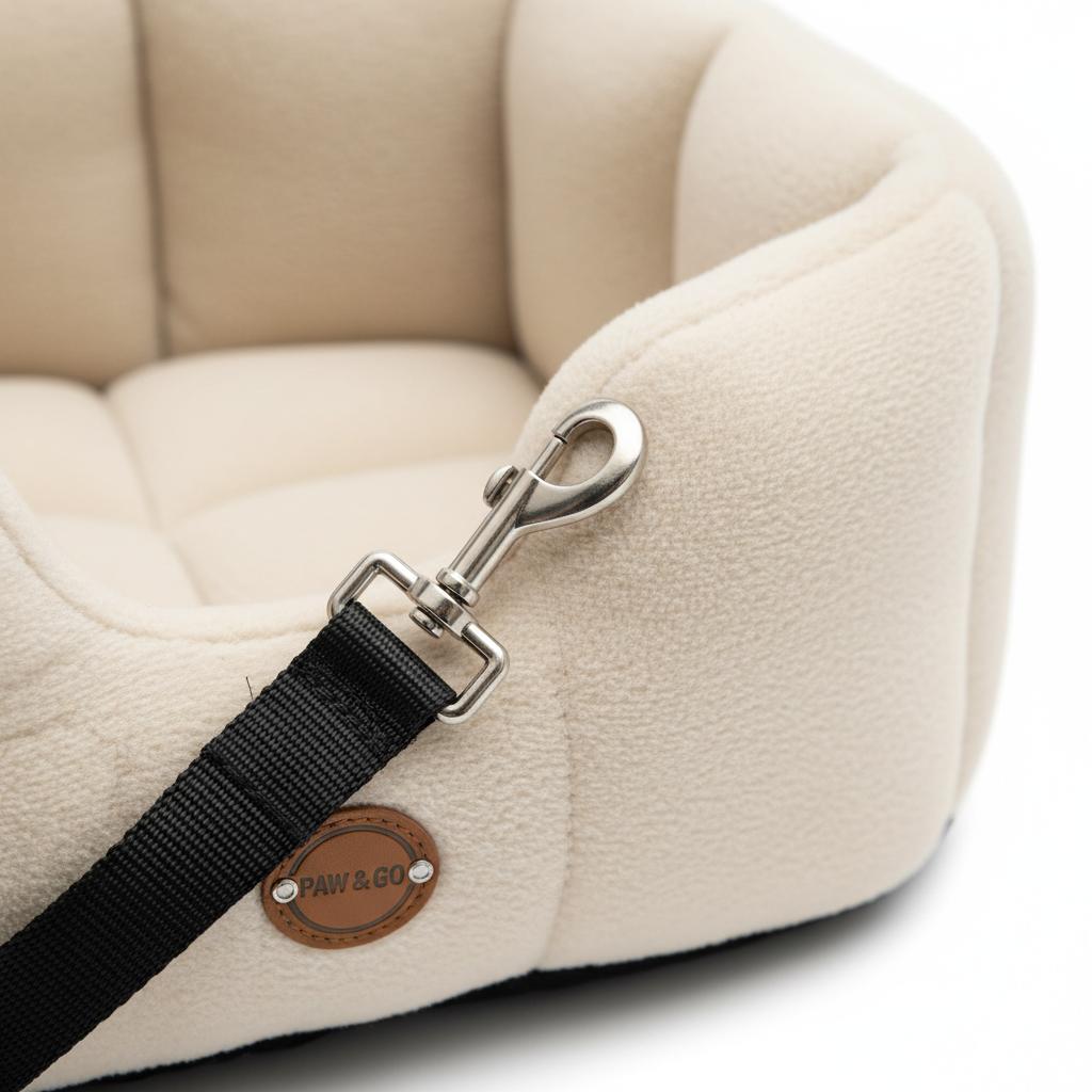Pet booster seat safety clip and plush interior