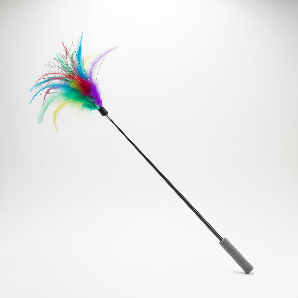 Cat feather wand toy white background