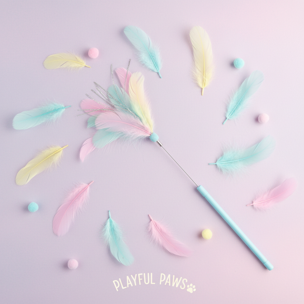 Cat feather wand toy flat lay