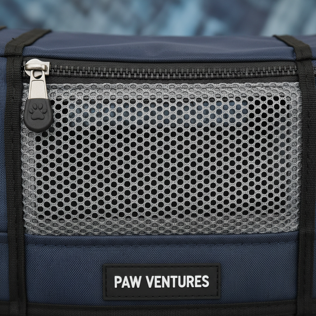 Pet carrier mesh ventilation close-up