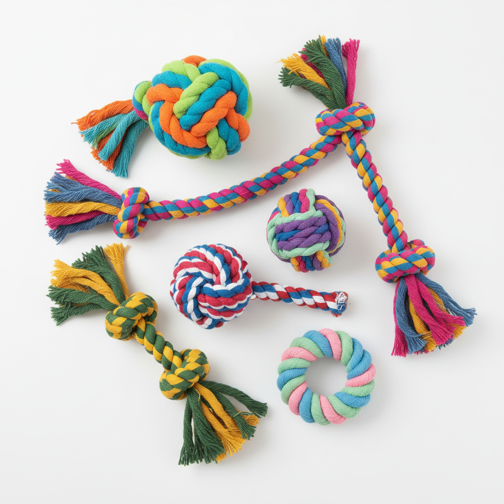 Flat lay of rope dog toys