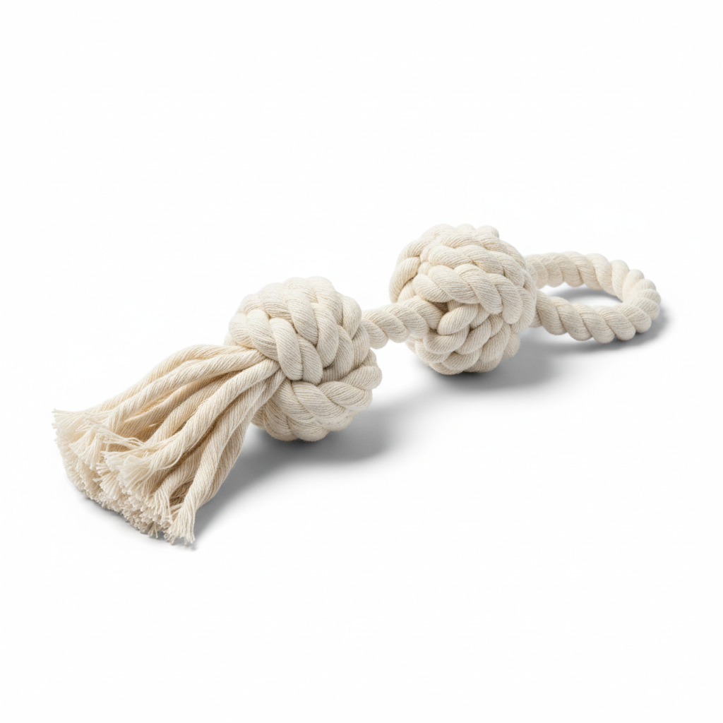 Interactive rope chew toy white background