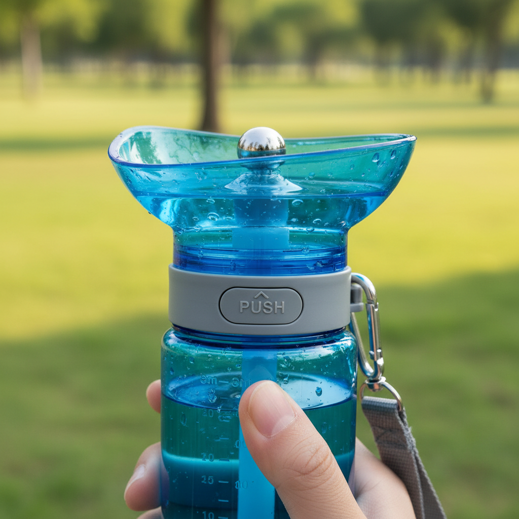 Water bottle trough mechanism close-up